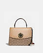 COACH®,PARKER TOP HANDLE IN SIGNATURE CANVAS WITH RIVETS,Coated Canvas,Medium,Pewter/Tan Beechwood,Front View