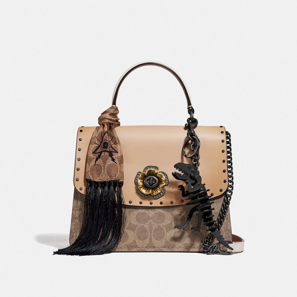 COACH®,Parker Top Handle In Signature Canvas With Rivets,,Angle View