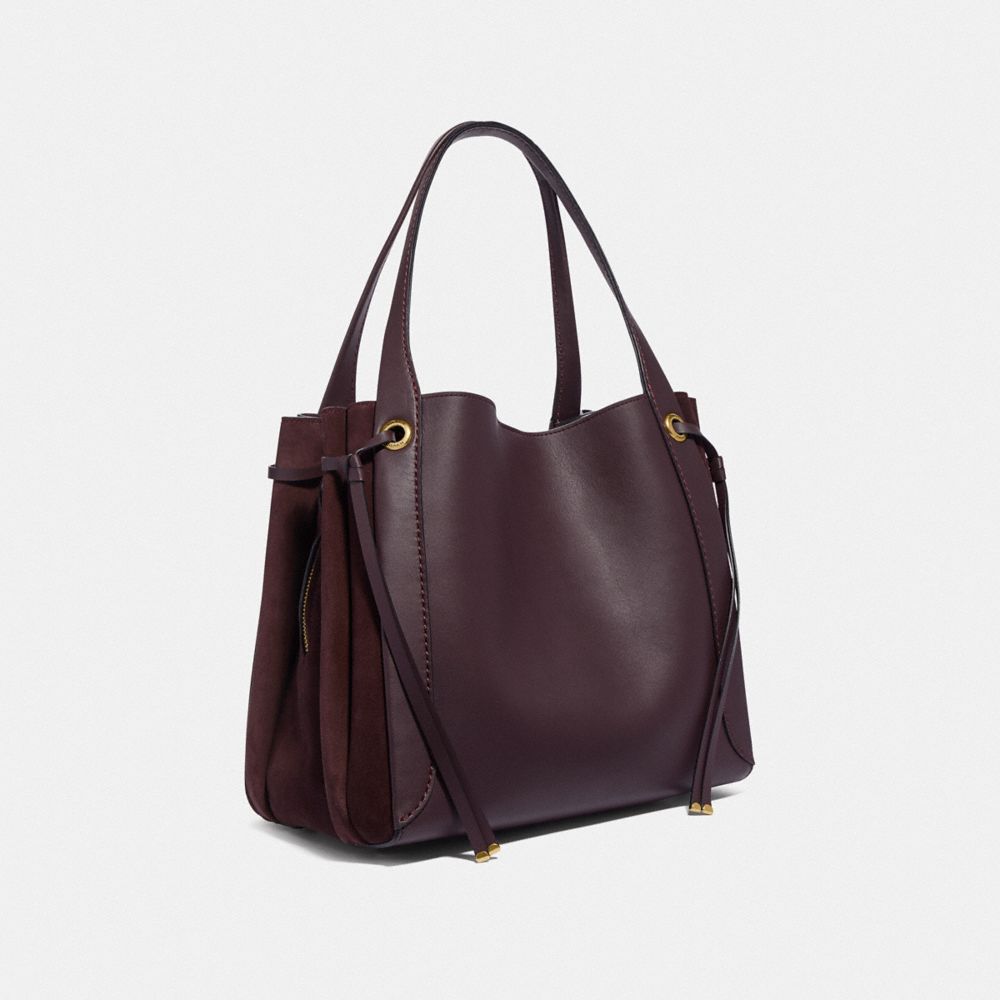 COACH®,HARMONY HOBO,Glovetan Leather,Medium,Brass/Oxblood,Angle View