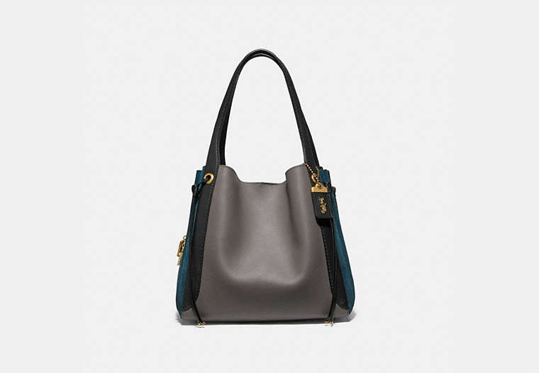 COACH®,HARMONY HOBO IN COLORBLOCK,Leather,Medium,Brass/Heather Grey Multi,Front View