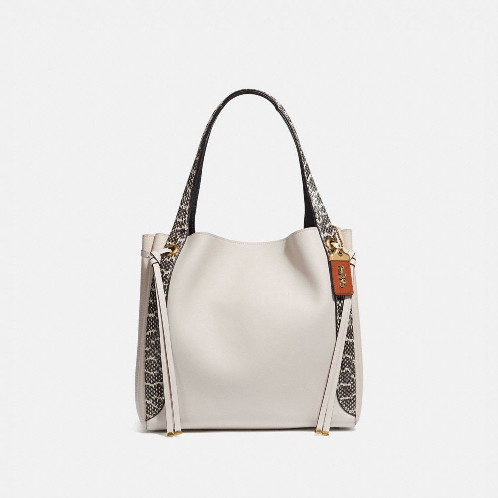 COACH®,HARMONY HOBO IN COLORBLOCK WITH SNAKESKIN DETAIL,Glovetan Leather,X-Large,Brass/Chalk,Front View image number 0