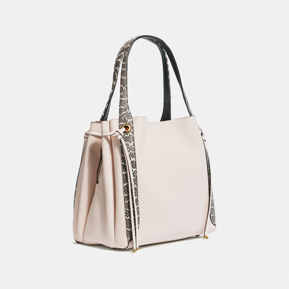 COACH®,HARMONY HOBO IN COLORBLOCK WITH SNAKESKIN DETAIL,Glovetan Leather,X-Large,Brass/Chalk,Angle View