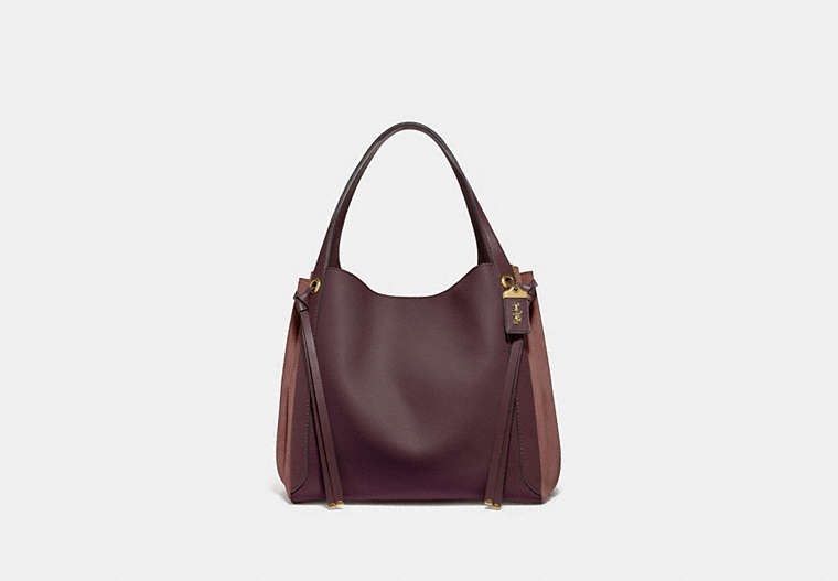 COACH®,HARMONY HOBO 33 IN COLORBLOCK,Leather,X-Large,Brass/Oxblood Multi,Front View