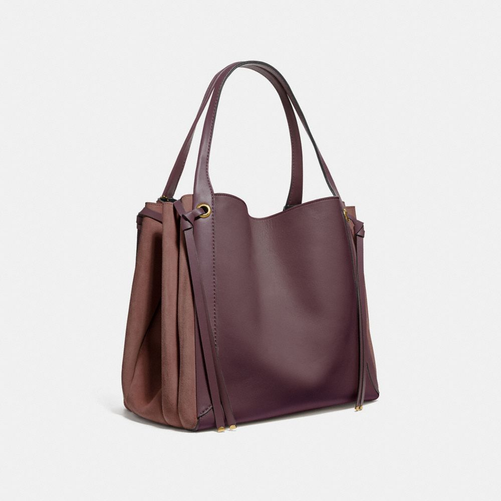 COACH®,HARMONY HOBO 33 IN COLORBLOCK,Leather,X-Large,Brass/Oxblood Multi,Angle View