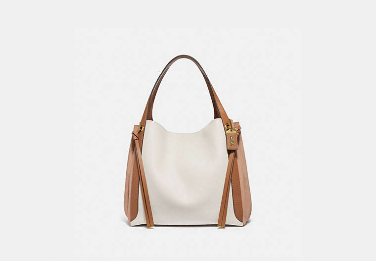 COACH®,HARMONY HOBO 33 IN COLORBLOCK,Leather,X-Large,Brass/Chalk,Front View
