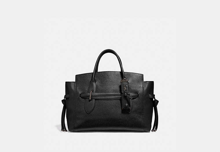COACH®,SHADOW CARRYALL,Leather,Large,Pewter/Black,Front View
