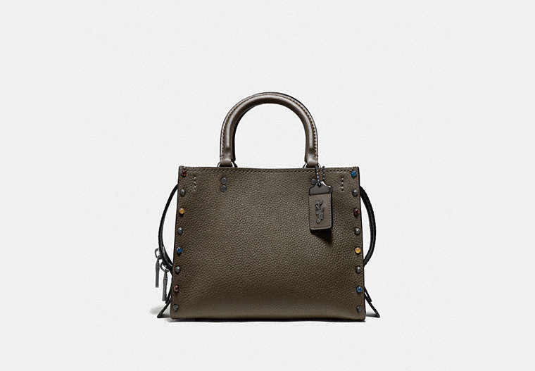 COACH®,ROGUE 25 WITH RIVETS,Leather,Medium,V5/Dark Olive,Front View