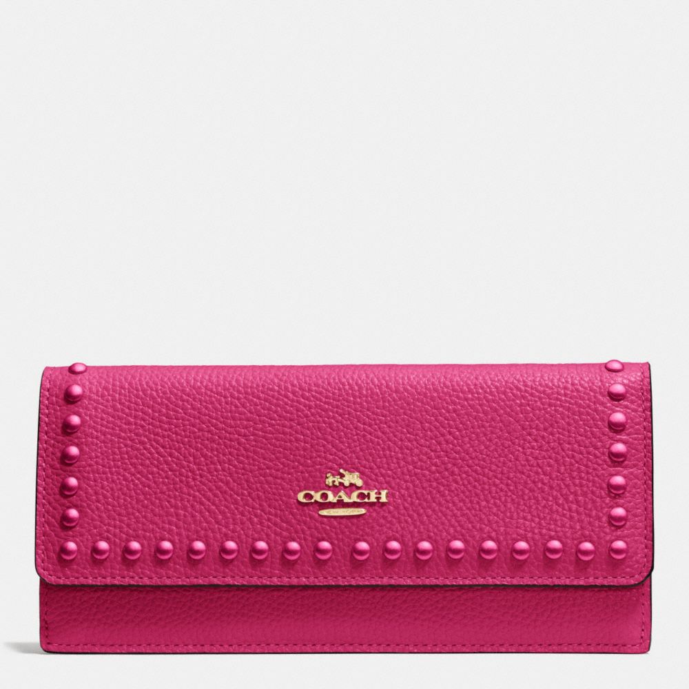 COACH COACH Soft Wallet In Polished Pebble Leather With Lacquer Rivets