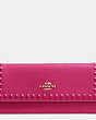 COACH®,SOFT WALLET IN POLISHED PEBBLE LEATHER WITH LACQUER RIVETS,Leather,Light Gold/Cerise,Front View