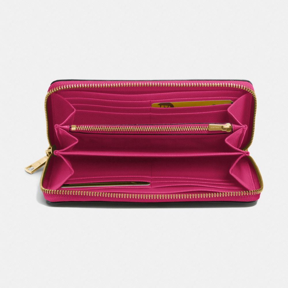 COACH®,ACCORDION ZIP WALLET WITH LACQUER RIVETS,Leather,Light Gold/Cerise,Inside View,Top View