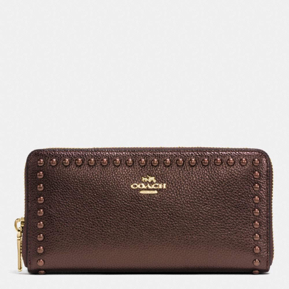 COACH®,ACCORDION ZIP WALLET WITH LACQUER RIVETS,Leather,Light Gold/Bronze,Front View