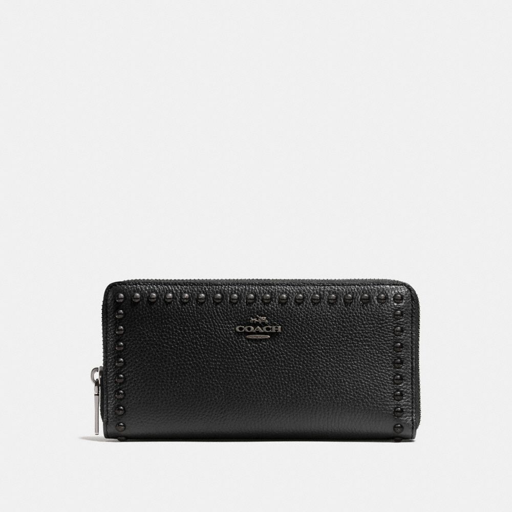 COACH®,ACCORDION ZIP WALLET WITH LACQUER RIVETS,Leather,Black Antique Nickel/Black,Front View