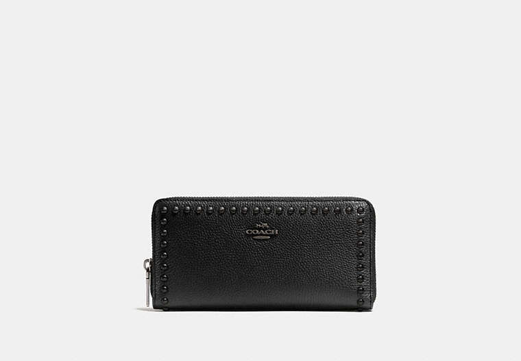 COACH®,ACCORDION ZIP WALLET WITH LACQUER RIVETS,Leather,Black Antique Nickel/Black,Front View