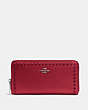 COACH®,ACCORDION ZIP WALLET WITH LACQUER RIVETS,Leather,Silver/Red Currant,Front View