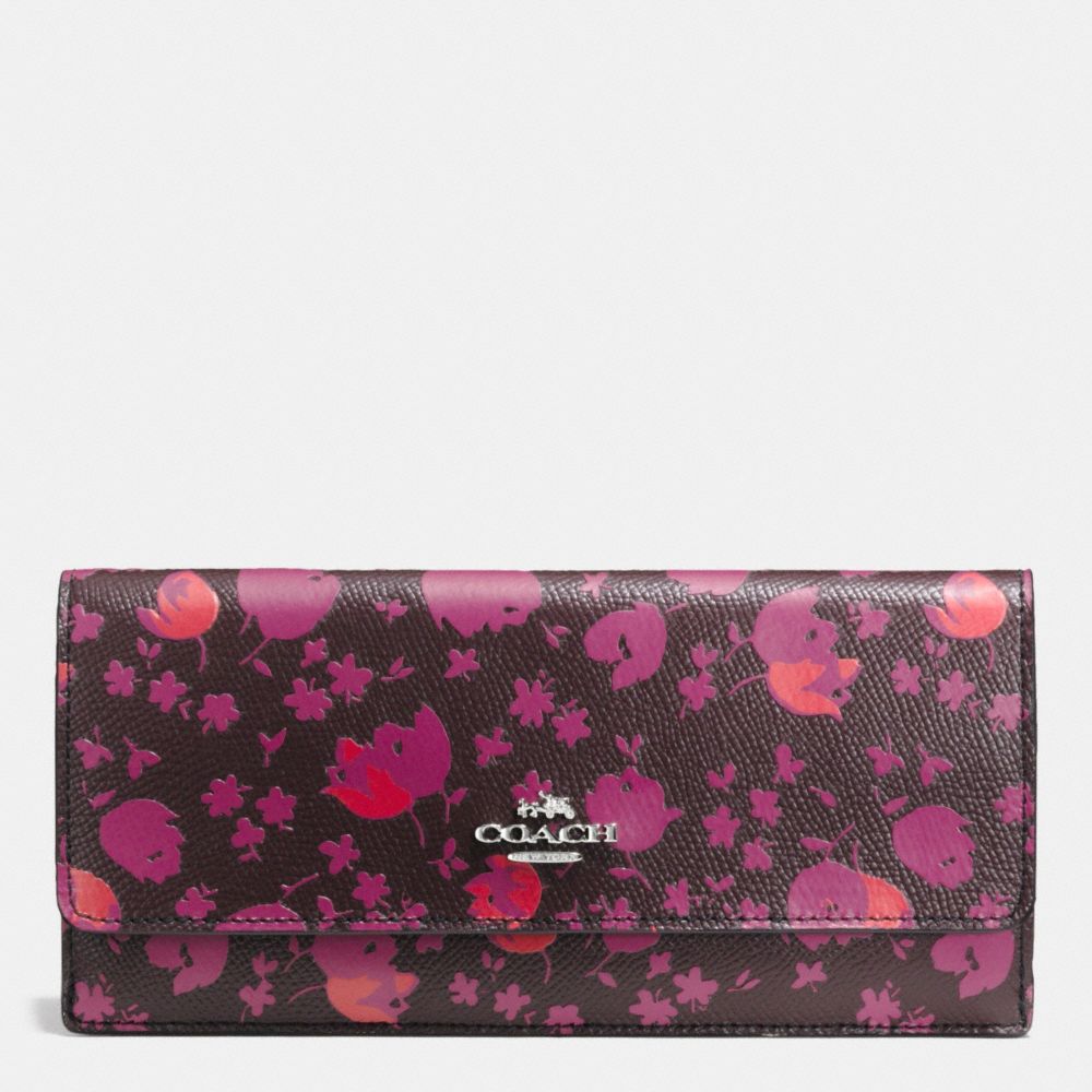 COACH®,SOFT WALLET IN FLORAL PRINT LEATHER,Leather,Silver/OXBLD PRAIRIE CALICO,Front View