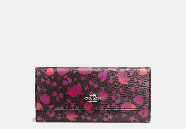COACH®,SOFT WALLET IN FLORAL PRINT LEATHER,Leather,Silver/OXBLD PRAIRIE CALICO,Front View