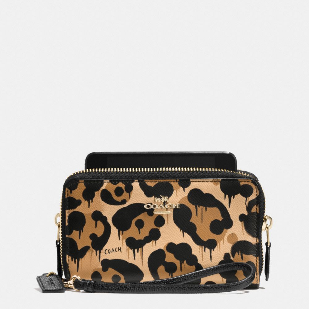 COACH®: Double Zip Phone Wallet In Wild Beast Print Leather