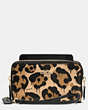 COACH®,DOUBLE ZIP PHONE WALLET IN WILD BEAST PRINT LEATHER,Leather,Light Gold/WILD BEAST,Front View