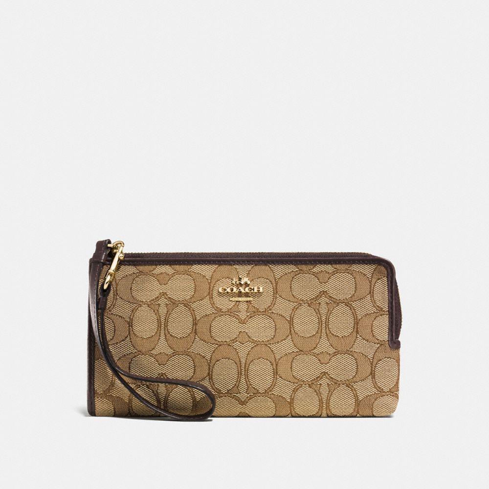 COACH®,ZIPPY WALLET IN SIGNATURE FABRIC,Logo Reps,Khaki/Brown/Light Gold,Front View