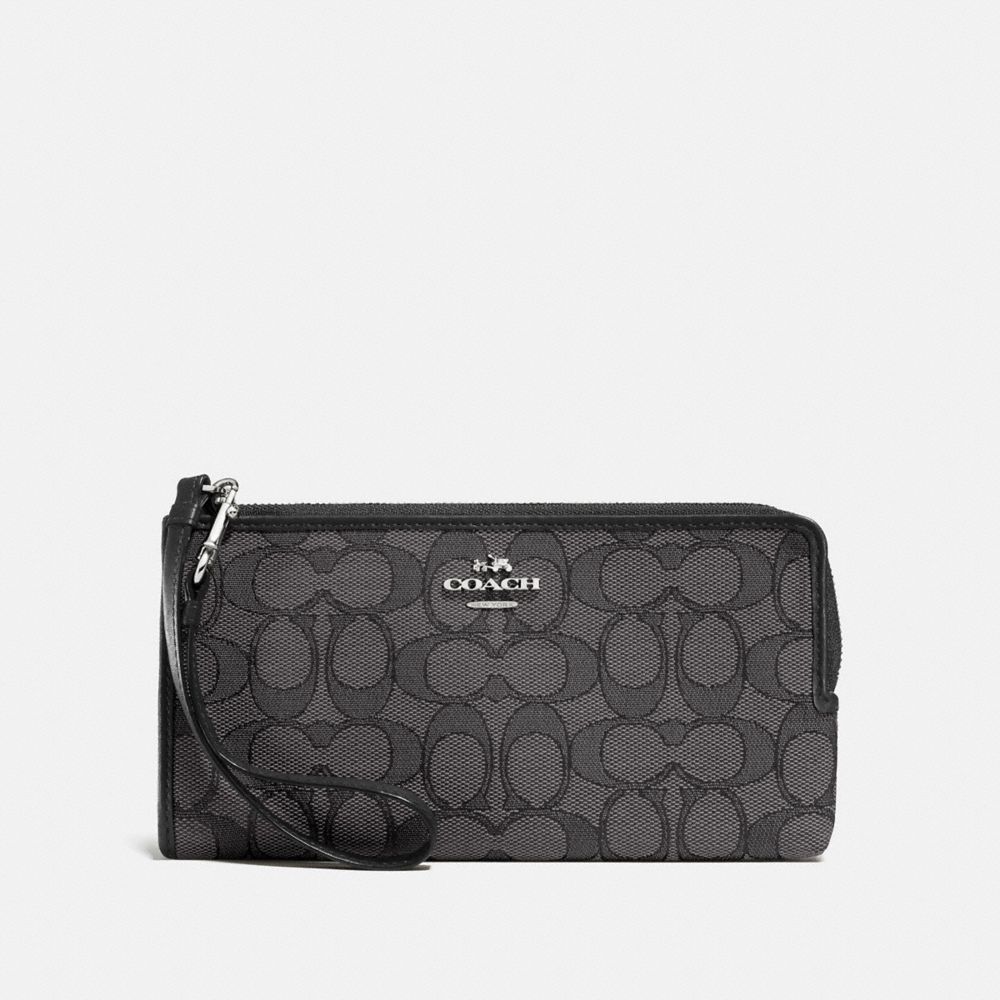 COACH®,ZIPPY WALLET IN SIGNATURE FABRIC,Logo Reps,Silver/Black Smoke,Front View