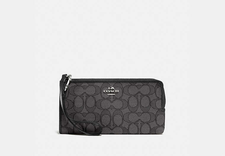 COACH®,ZIPPY WALLET IN SIGNATURE FABRIC,Logo Reps,Silver/Black Smoke,Front View