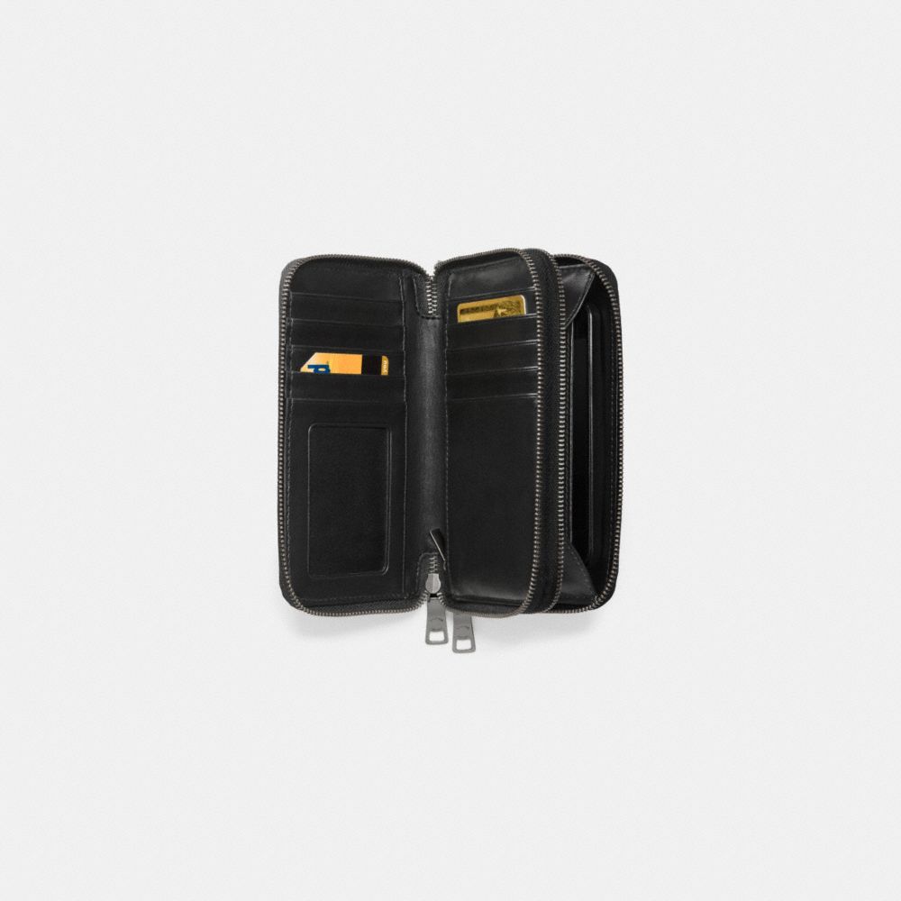 Double Zip Phone Wallet In Metallic Caviar Calf Leather