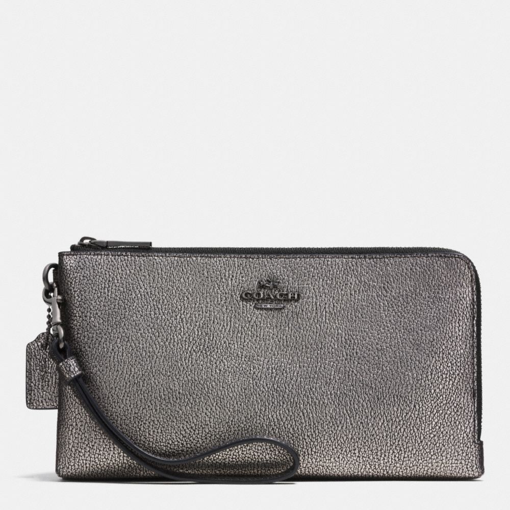 COACH COACH Double Zip Wallet In Metallic Caviar Leather