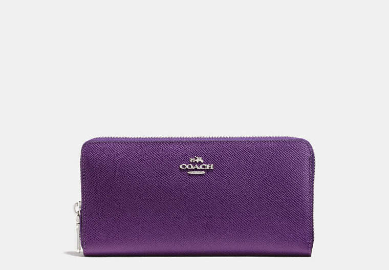 COACH®,ACCORDION ZIP WALLET IN CROSSGRAIN LEATHER,Leather,Silver/Violet,Front View