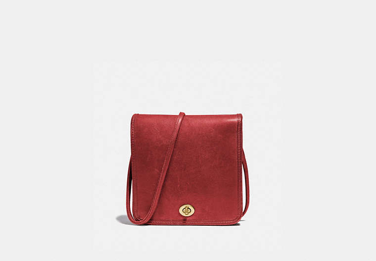 COACH®,VINTAGE COMPACT POUCH,Smooth Leather,Brass/Red,Front View