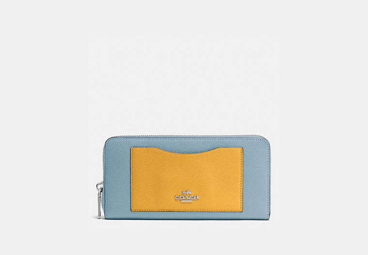 COACH®,ACCORDION ZIP WALLET IN COLORBLOCK CROSSGRAIN LEATHER,Leather,Cornflower Multi/Silver,Front View