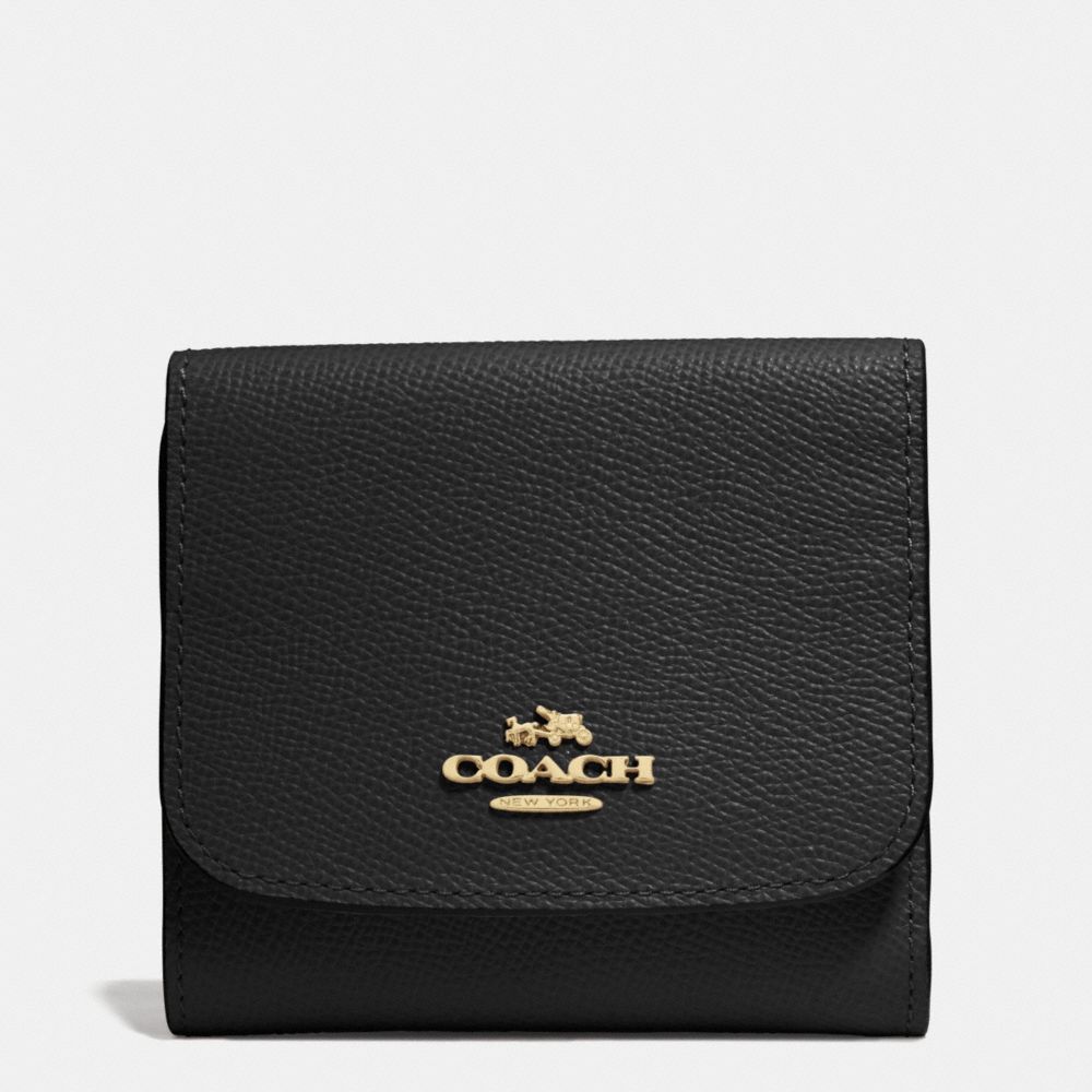 COACH®,SMALL WALLET IN CROSSGRAIN LEATHER,Leather,Light Gold/Black,Front View