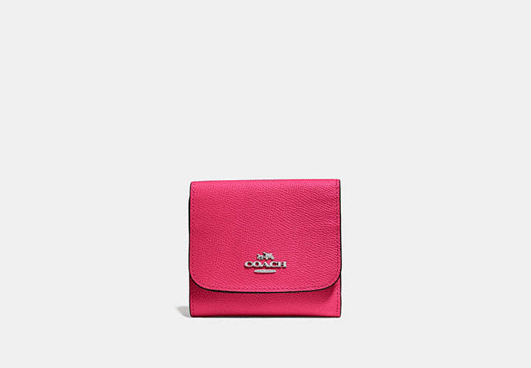 COACH®,SMALL WALLET IN CROSSGRAIN LEATHER,Leather,Silver/Amaranth,Front View