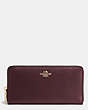 COACH®,ACCORDION ZIP WALLET,Leather,Light Gold/Oxblood,Front View