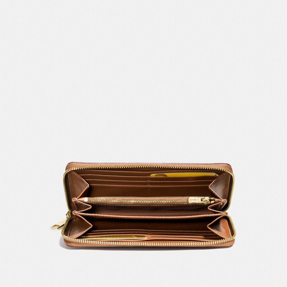 COACH®,ACCORDION ZIP WALLET,Leather,Light Gold/Saddle,Inside View,Top View
