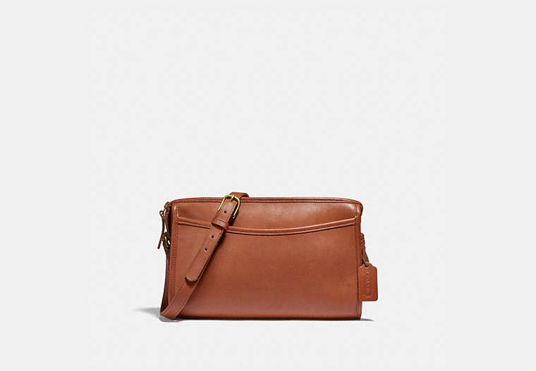 COACH®,RESTORED TAYLOR ZIP BAG,Smooth Leather,Medium,Brass/British Tan,Front View