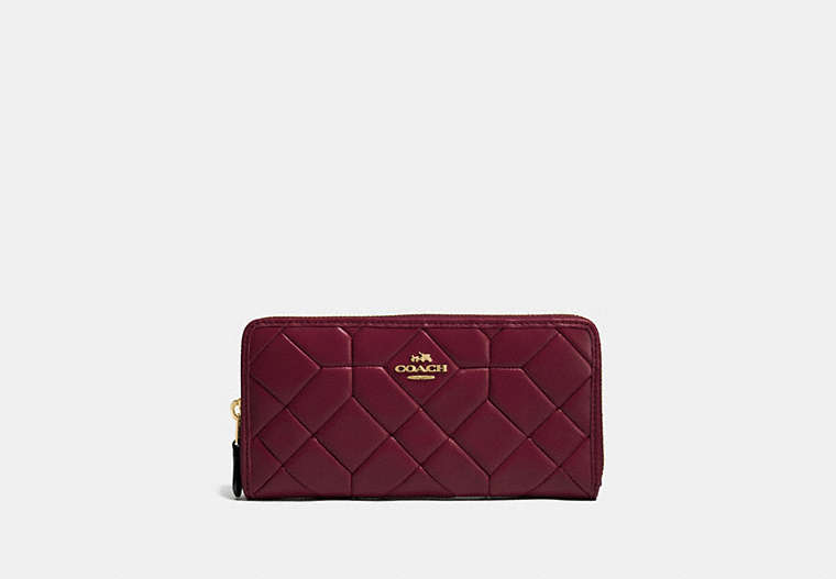 COACH®,ACCORDION ZIP WALLET,Leather,Light Gold/Burgundy,Front View