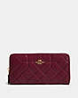 COACH®,ACCORDION ZIP WALLET,Leather,Light Gold/Burgundy,Front View