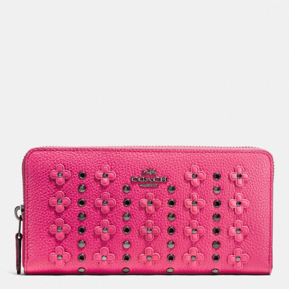 Accordion Zip Wallet In Floral Rivets Leather