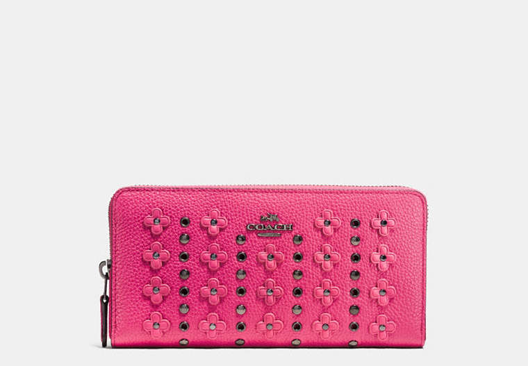 Accordion Zip Wallet In Floral Rivets Leather