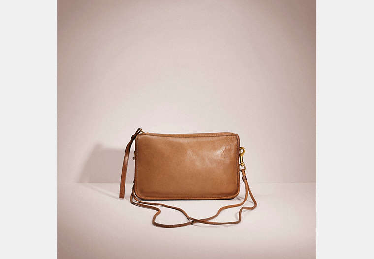 COACH®,VINTAGE SMALL SLIM CLUTCH,Smooth Leather,Medium,Brass/Tan,Front View