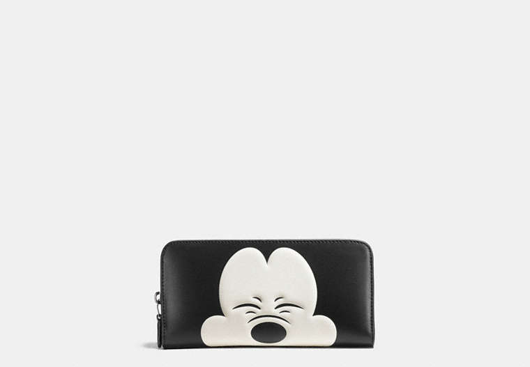 COACH®,MICKEY ACCORDION ZIP WALLET IN GLOVETANNED LEATHER,Leather,DK/BLACK2,Front View