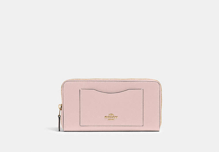 COACH®,ACCORDION ZIP WALLET,pusplitleather,Gold/Blossom,Front View