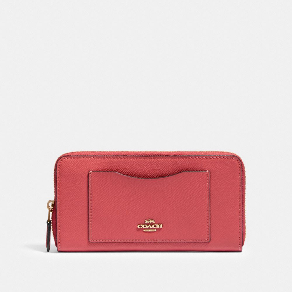 COACH Slim Accordion Zip Wallet in Glovetanned Leather & Tea Rose Tooling