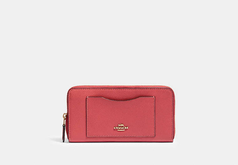 COACH®,ACCORDION ZIP WALLET,pusplitleather,Gold/Poppy,Front View