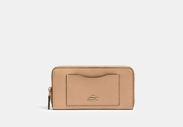 COACH®,ACCORDION ZIP WALLET,pusplitleather,Gold/Taupe,Front View