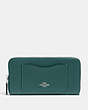 COACH®,ACCORDION ZIP WALLET,pusplitleather,Silver/Dark Turquoise,Front View