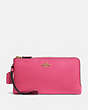 COACH®,DOUBLE ZIP WALLET,Leather,Brass/Confetti Pink,Front View