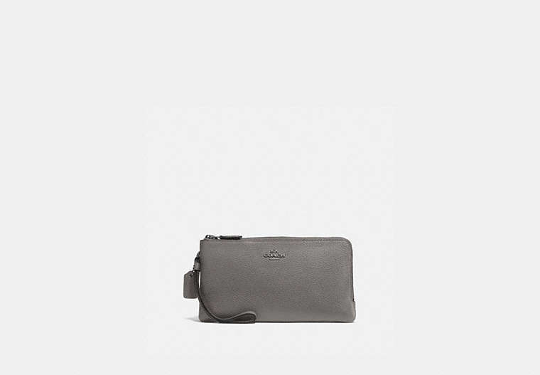 COACH®,DOUBLE ZIP WALLET,Leather,Dark Gunmetal/Heather Grey,Front View