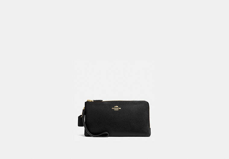 COACH®,DOUBLE ZIP WALLET,Leather,Light Gold/Black,Front View