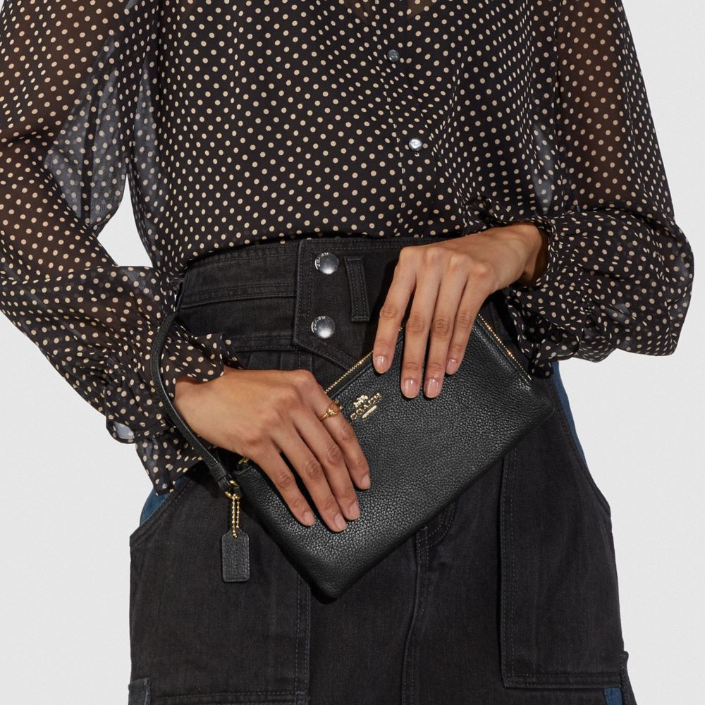 COACH®,PORTEFEUILLE DOUBLE ZIP,Cuir,Or Clair/Noir,Detail View